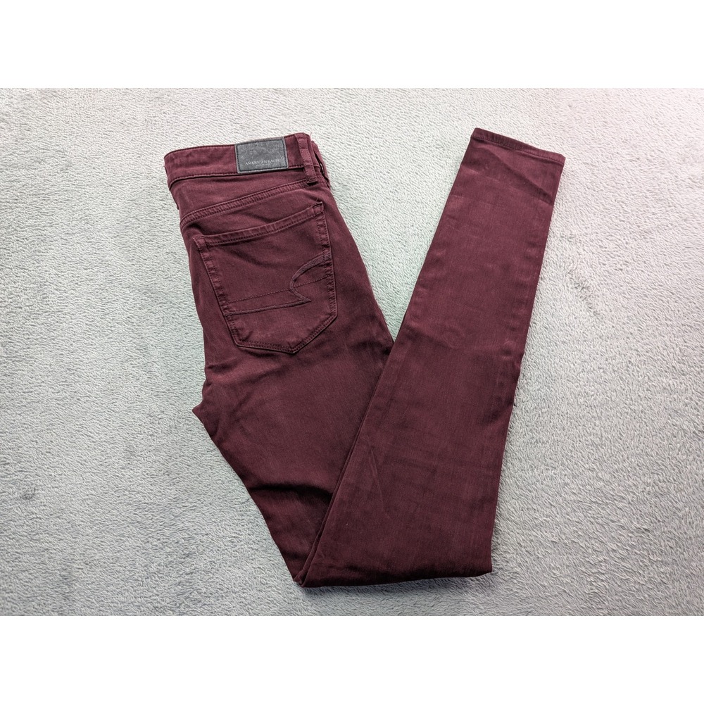 American Eagle Hi-Rise Jegging Super Super Stretch X4 Burgundy Maroon Size 00